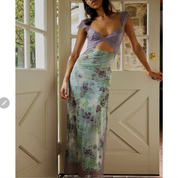 **1 XL Left!!**Free People Suddenly Fine Maxi Slip Dress / Moss Combo - Picture 3 of 15